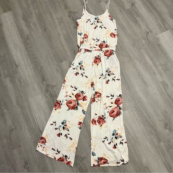 Filly Flair White & Red Floral Sleeveless Pant Jumpsuit Size Medium - Picture 7 of 10